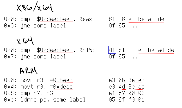 Demonstration of immediate encodings across various platforms.